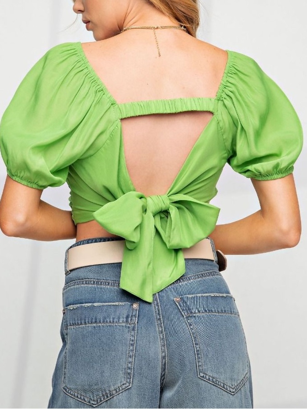NWT EASEL Bohemian Green Tie Back Crop Top S M L